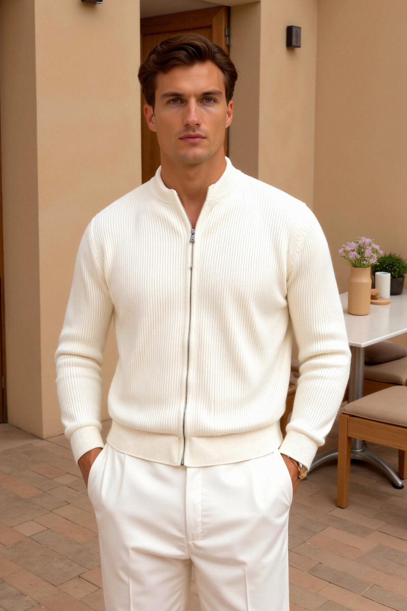 Cardigan luxuoso de malha sólida com gola redonda