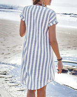 Verônica | Vestido camisa listrado elegante 