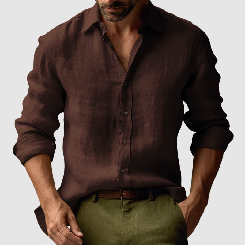 Men's Vintage Linen Shirt with Long Sleeves
