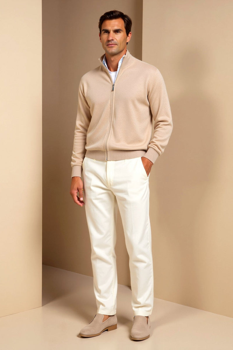 Cardigan elegante com zíper completo e ajuste fino e luxuoso