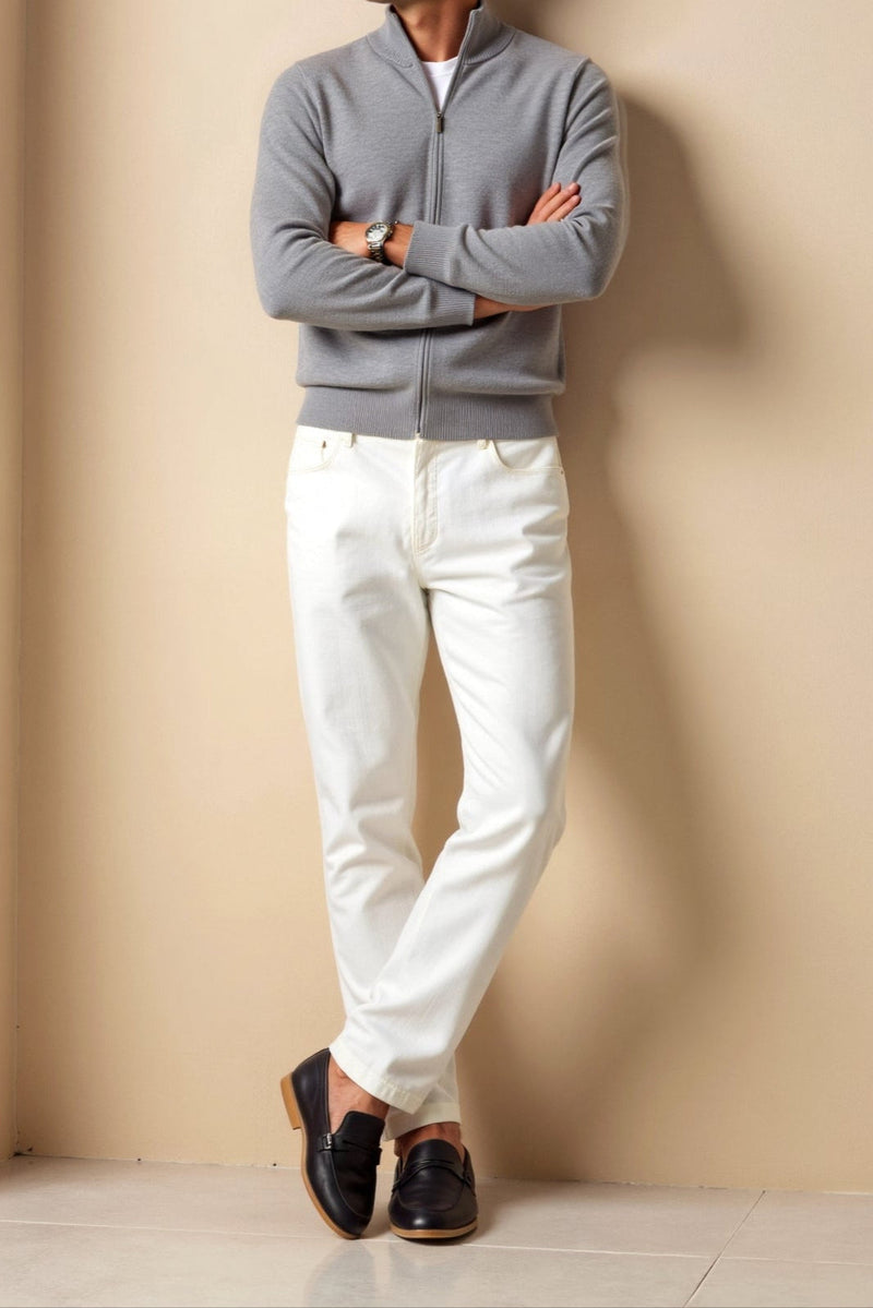 Cardigan elegante com zíper completo e ajuste fino e luxuoso