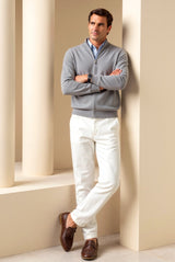 Cardigan elegante com zíper completo e ajuste fino e luxuoso
