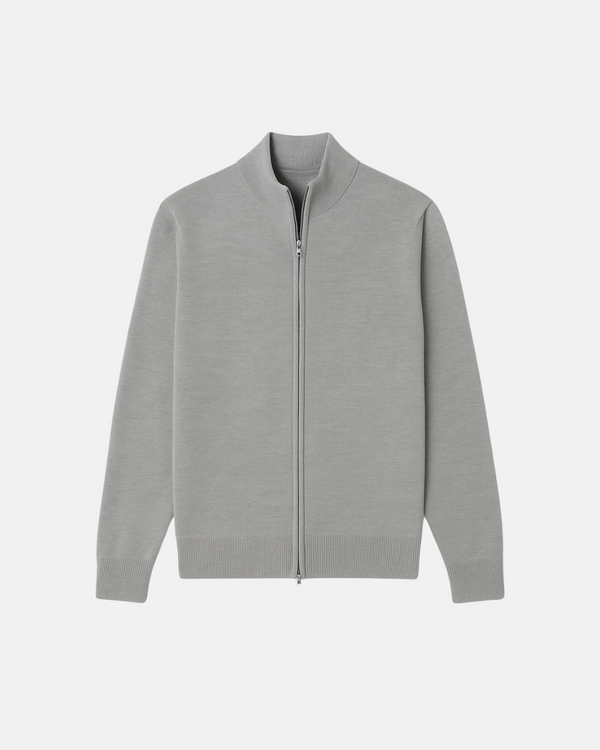 Cardigan elegante com zíper completo e ajuste fino e luxuoso