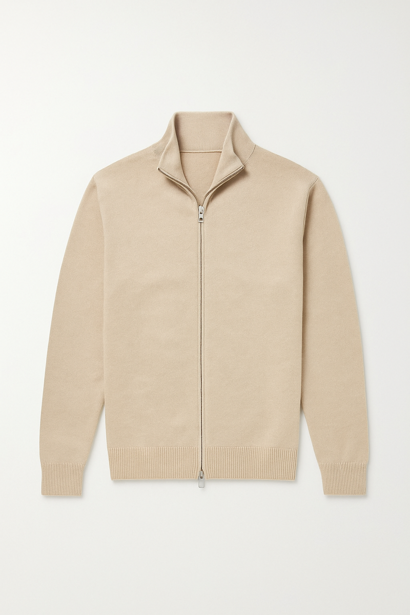 Cardigan elegante com zíper completo e ajuste fino e luxuoso