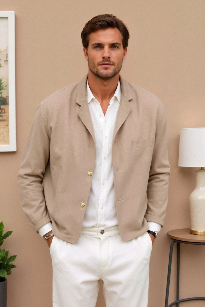 Jaqueta casual versátil masculina Old Money com gola