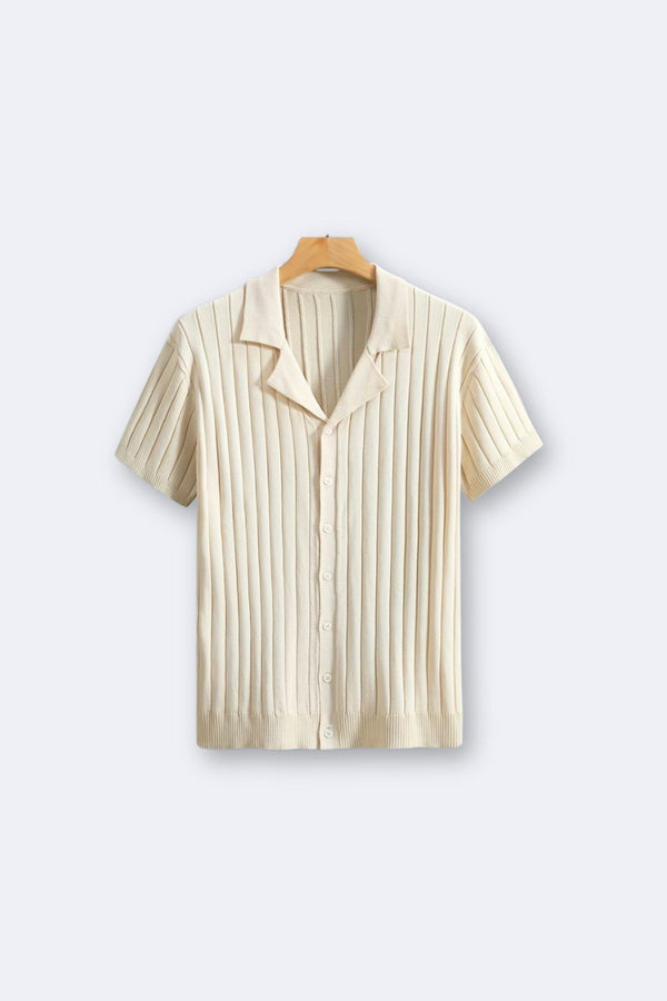 Camisa clásica de punto acanalada de manga corta con cuello de solapa Old Money
