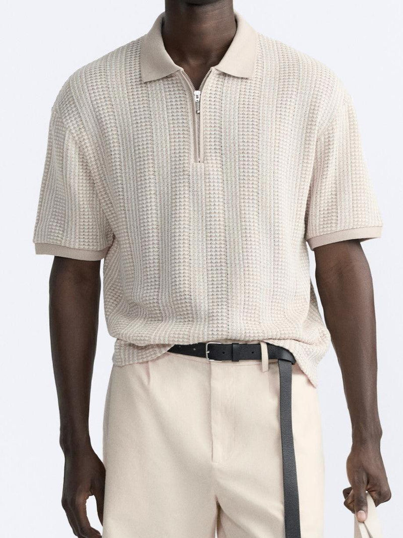 Camiseta polo estruturada exclusiva Old Money com meio zíper