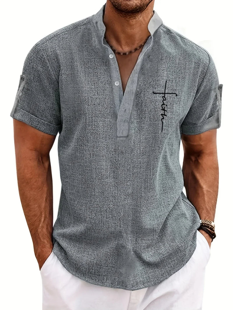 Lacy – Elegant short-sleeved shirt with stand-up collar