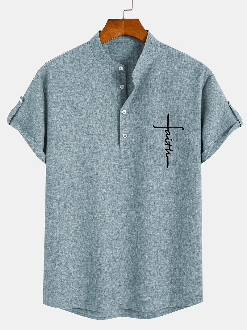 Lacy – Elegant short-sleeved shirt with stand-up collar