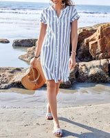 Verônica | Vestido camisa listrado elegante 