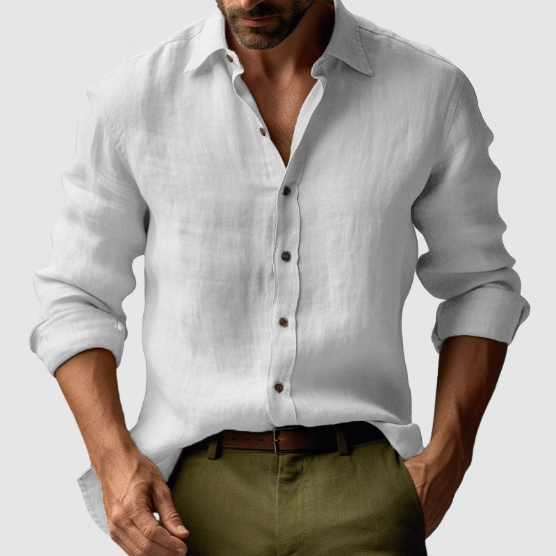 Men's Vintage Linen Shirt with Long Sleeves