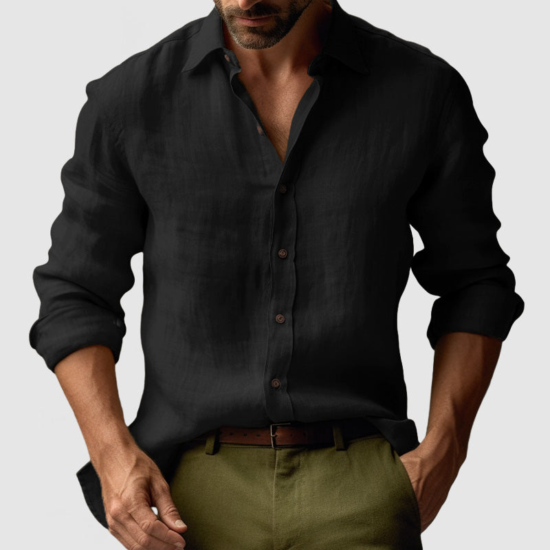 Men's Vintage Linen Shirt with Long Sleeves