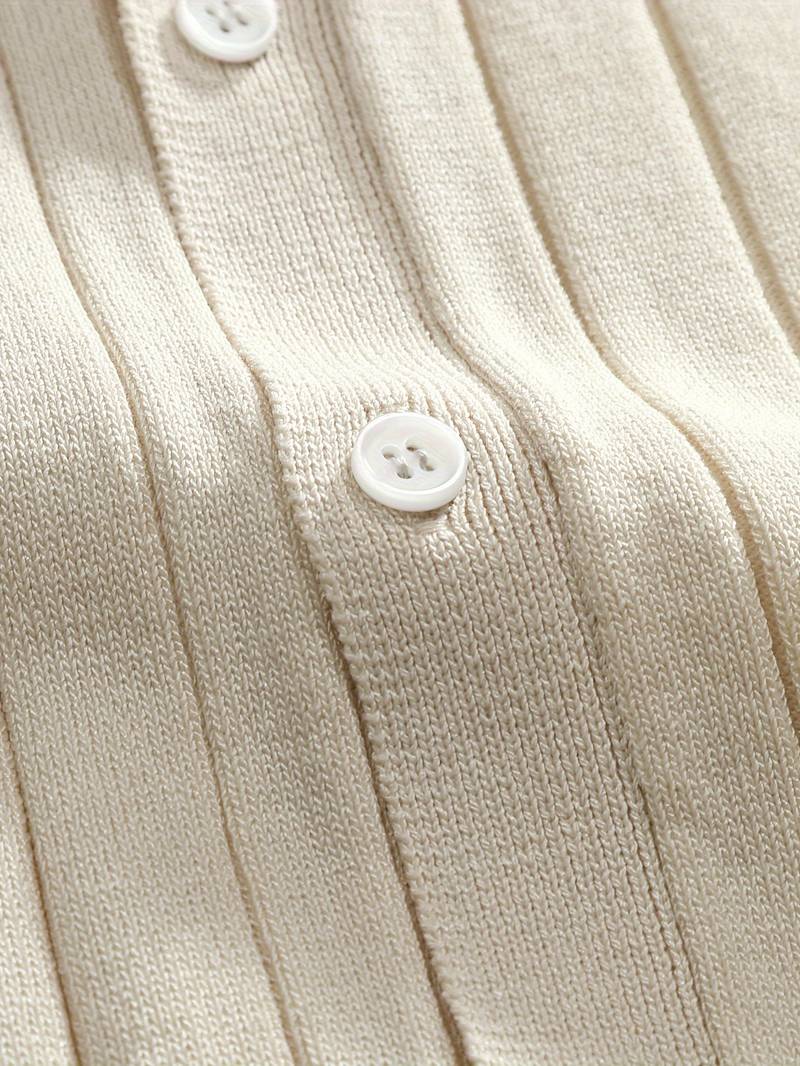 Camisa de malha clássica com nervuras e manga curta e gola de lapela Old Money