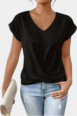 Valeria - Camisa decote em V com detalhes em renda