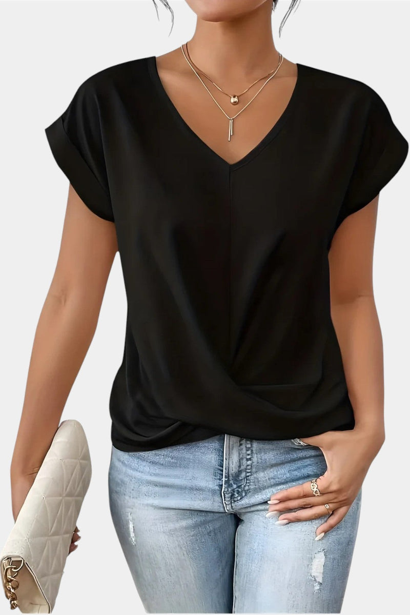 Valeria - Camisa decote em V com detalhes em renda