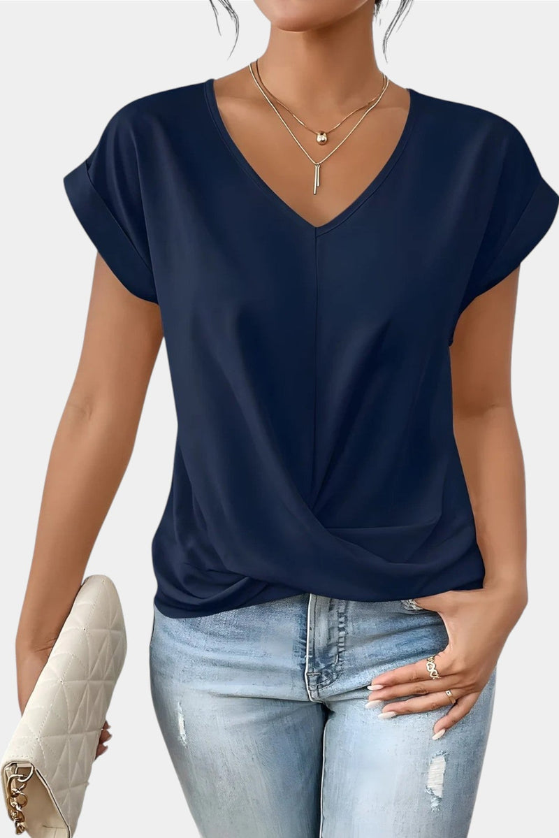 Valeria - Camisa decote em V com detalhes em renda