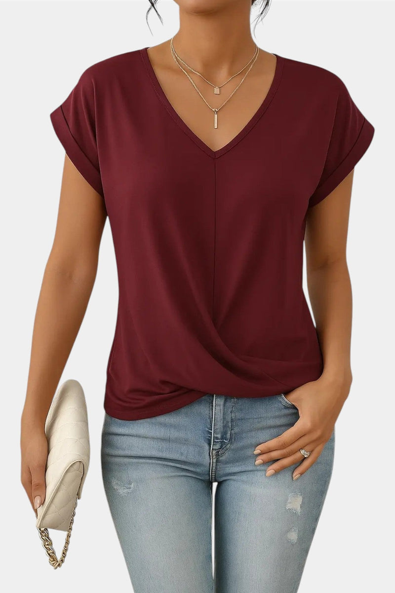 Valeria - Camisa decote em V com detalhes em renda