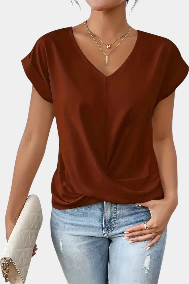 Valeria - Camisa decote em V com detalhes em renda